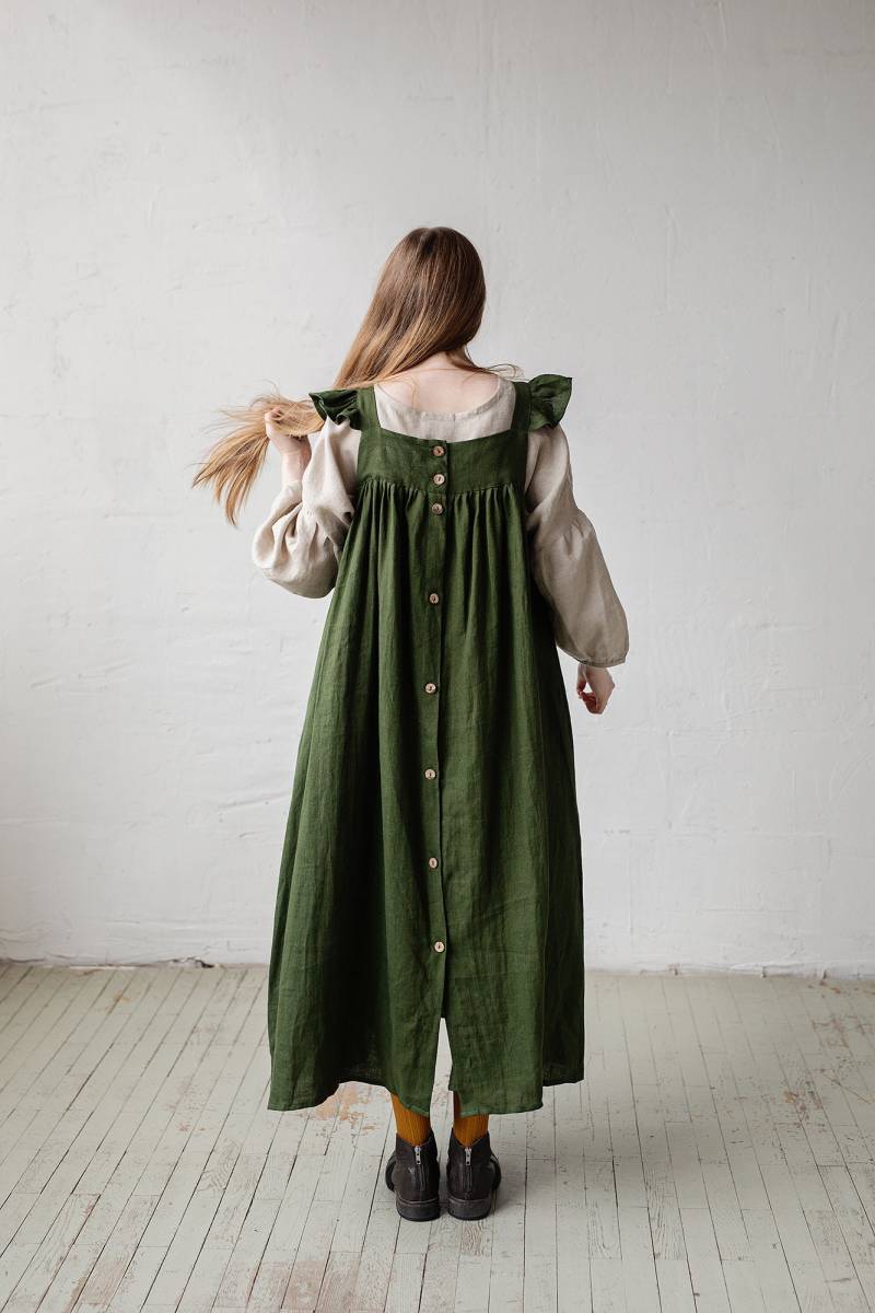 Waldgrünes Prairie Linen Dress Flatterärmel, Victorian Style Waldgrünes Prairie Linen Dress Flatterärmel, Victorian Style von allthebeautifullinen