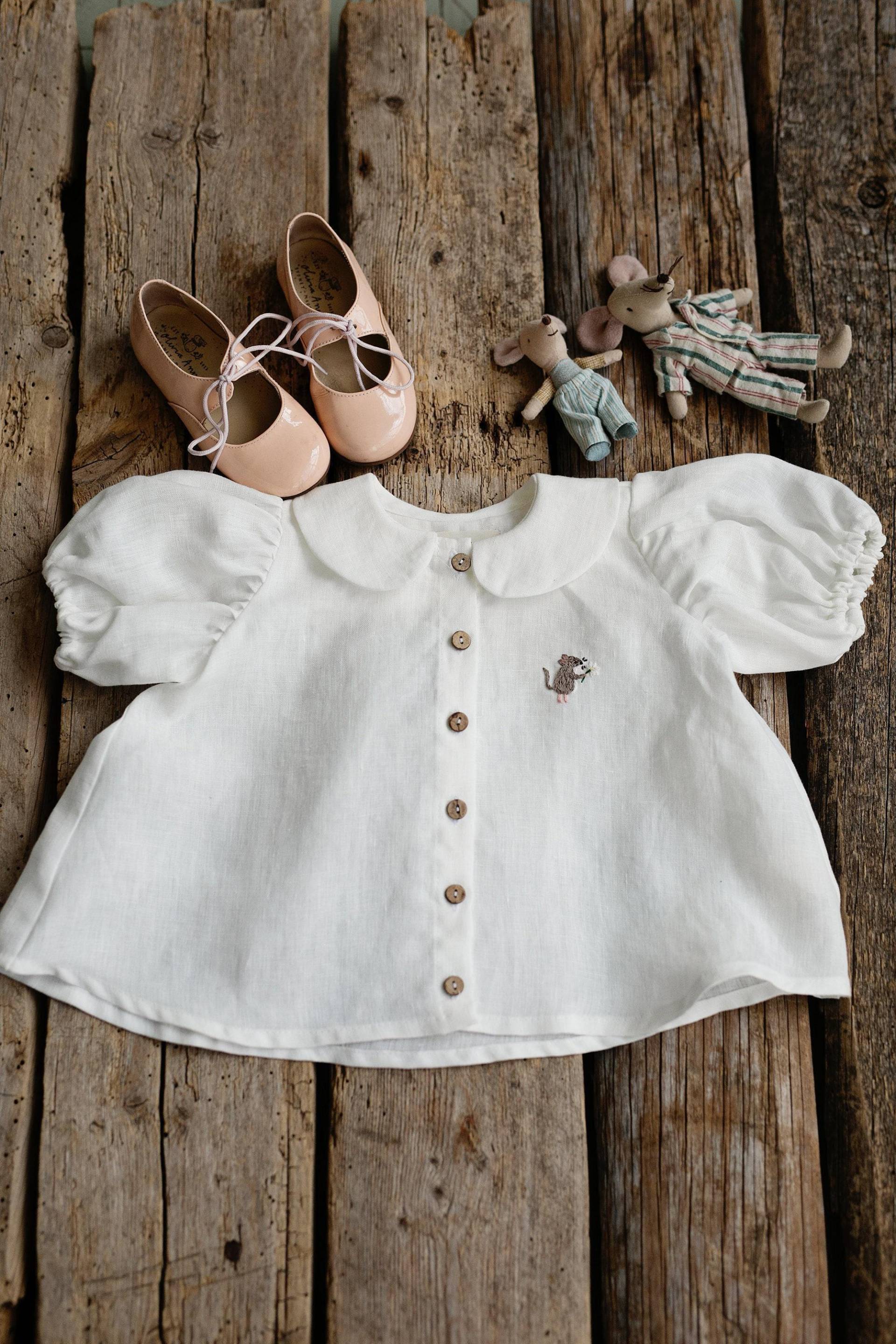 Weißes Candy Shirt Leinen Girl Tunika von allthebeautifullinen