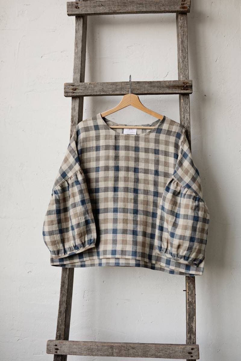 Karierte Kimono-Tunika Aus Leinen Übergroßes Strandhemd von allthebeautifullinen