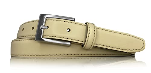 almela - Damen Gürtel - Schmales Rindsleder - 2,5 cm breit - Fein - Leder - 25 mm - Ledergürtel - Damengürtel - Frau - Echtleder (Beige, 105) von almela