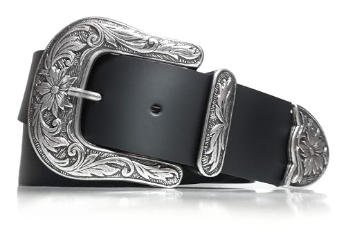 almela - Gürtel Cowboy - Damen und herren - Echt leder - Vintage Mode - 4 cm breit - Country - Retro - 40 mm - Western - Echtleder - Unisex - Rodeo - Cowgirl Belt - Schwarz, 100 von almela