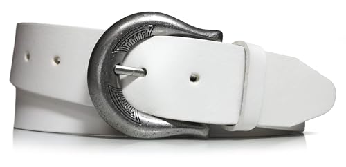 almela - Gürtel Damen - Echtem Leder - 4 cm breit - Ledergürtel - Damengürtel - 40mm - Gürteldamen - Jeansgürtel - Women's leather belt - Weiß, 100 von almela