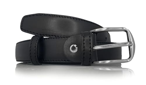 almela | Leder herren gürtel | Klassisch Ledergürtel | Herrengürtel Echets Leder | 3cm breit - 30mm | Kürzbar | Belt for men - Schwarz, 105 von almela