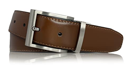 almela - Wendegürtel | Gürtel | Ledergürtel | Wendegürtel | Drehschnalle | 3,5 cm breit | Echtes Leder | 35 mm | Reversible men's belt (Schwarz/Hellbraun | 35mm, 115) von almela