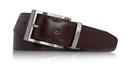 almela - Wendegürtel | Gürtel | Ledergürtel | Drehschnalle | 3 cm breit | Echtes Leder | 3 mm | Reversible men's belt (Schwarz/Bordeaux | 30mm, 110) von almela