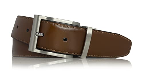 almela - Wendegürtel | Gürtel | Ledergürtel | Drehschnalle | 3 cm breit | Echtes Leder | 3 mm | Reversible men's belt (Schwarz/Hellbraun | 30mm, 90) von almela