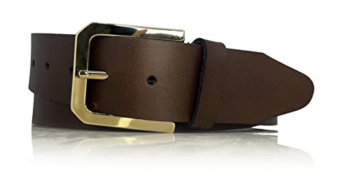 almela - Gürtel damen - Echtem Leder - Goldschnalle - Ledergürtel - 4cm breit - Damengürtel - Goldene Schnalle - 40mm breit - Jeansgürtel - Woman leather belt - Braun, 110 von almela