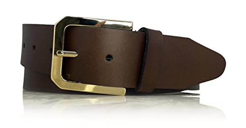 almela - Gürtel damen - Echtem Leder - Goldschnalle - Ledergürtel - 4cm breit - Damengürtel - Goldene Schnalle - 40mm breit - Jeansgürtel - Woman leather belt - Braun, 95 von almela