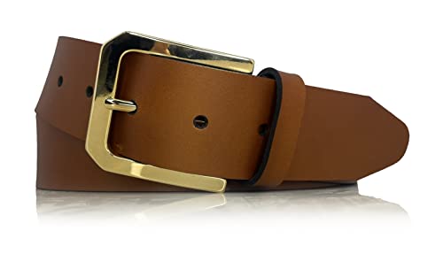 almela - Gürtel damen - Echtem Leder - Goldschnalle - Ledergürtel - 4cm breit - Damengürtel - Goldene Schnalle - 40mm breit - Jeansgürtel - Woman leather belt - Hellbraun, 115 von almela
