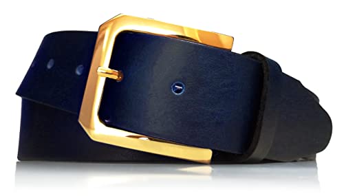 almela - Gürtel damen - Echtem Leder - Goldschnalle - Ledergürtel - 4cm breit - Damengürtel - Goldene Schnalle - 40mm breit - Jeansgürtel - Woman leather belt - Navy blau, 80 von almela