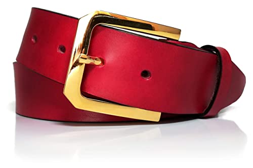 almela - Gürtel damen - Echtem Leder - Goldschnalle - Ledergürtel - 4cm breit - Damengürtel - Goldene Schnalle - 40mm breit - Jeansgürtel - Woman leather belt - Rot, 105 von almela