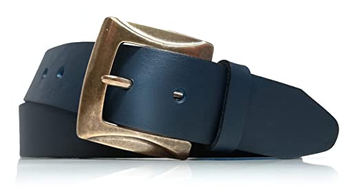 almela - Gürtel damen leder - Alte goldene Schnalle - Damengürtel - Jeansgürtel - ledergürtel - 4cm Breite - 40mm - Woman leather belt - Blau, 120 von almela