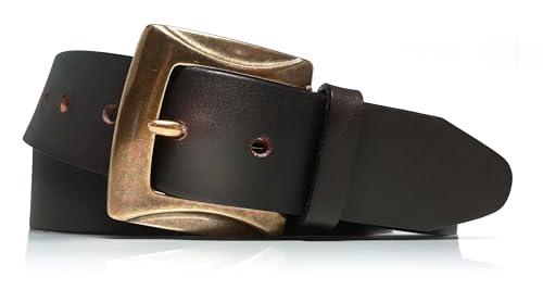 almela - Gürtel damen leder - Alte goldene Schnalle - Damengürtel - Jeansgürtel - ledergürtel - 4cm Breite - 40mm - Woman leather belt - Braun, 100 von almela