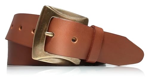 almela - Gürtel damen leder - Alte goldene Schnalle - Damengürtel - Jeansgürtel - ledergürtel - 4cm Breite - 40mm - Woman leather belt - Hellbraun, 80 von almela