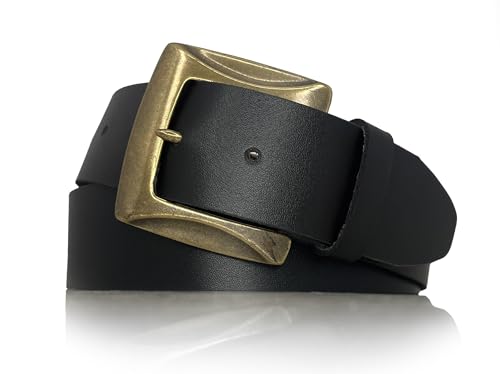 almela - Gürtel damen leder - Alte goldene Schnalle - Damengürtel - Jeansgürtel - ledergürtel - 4cm Breite - 40mm - Woman leather belt - Schwarz, 115 von almela