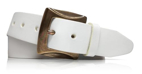 almela - Gürtel damen leder - Alte goldene Schnalle - Damengürtel - Jeansgürtel - ledergürtel - 4cm Breite - 40mm - Woman leather belt - Weiß, 115 von almela