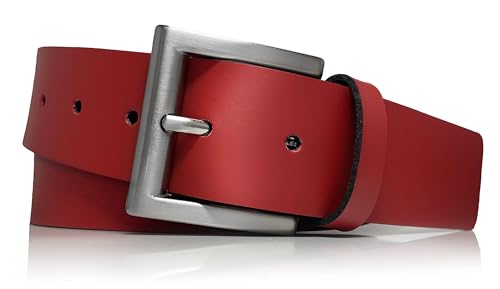 almela | Gürtel für Herren und Damen | Echtes Leder | 3,5 breit | 35 mm | Herrengürtel Damengürtel Ledergürtel Jeansgürtel | Kürzbar | Men's and women's leather belt | Rot 35mm, 100 von almela