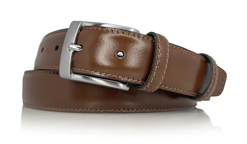 almela - Klassiheler Herren gürtel - Rindsleder - Herrengürtel zum Anzug - 3cm breit - 30mm - Ledergürtel - Kürzbar - Leather belt for men - Hellbraun, 100 von almela