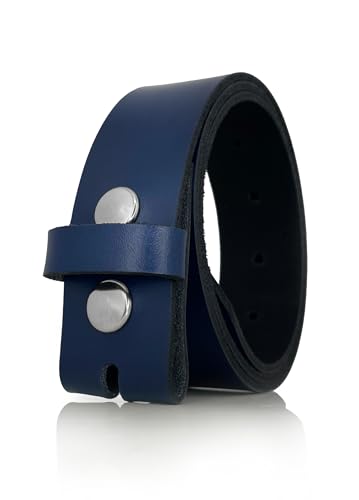 almela | Gürtel ohne schnalle | Herren und Damen | Wechselgürtel | Gürtelschnalle | 3,5 cm und 4 cm | Echtes Leder | Druckknöpfe | Belt without buckle | Blau (35mm), 115 von almela