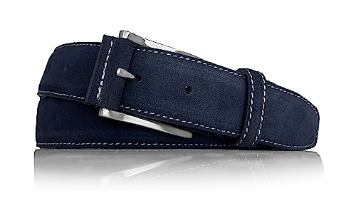 almela | Gürtel wildleder herren und damen | Velour Ledergürtel 35mm | Veloursleder 3,5cm | Herrengürtel und Damengürtel kürzbar | Suede leather belt (Blau, 100) von almela