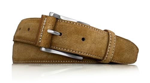 almela | Gürtel wildleder herren und damen | Velour Ledergürtel 35mm | Veloursleder 3,5cm | Herrengürtel und Damengürtel kürzbar | Suede leather belt (Hellbraun, 105) von almela