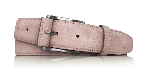 almela | Gürtel wildleder herren und damen | Velour Ledergürtel 35mm | Veloursleder 3,5cm | Herrengürtel und Damengürtel kürzbar | Suede leather belt (Rosa, 110) von almela