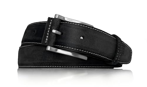 almela | Gürtel wildleder herren und damen | Velour Ledergürtel 35mm | Veloursleder 3,5cm | Herrengürtel und Damengürtel kürzbar | Suede leather belt (Schwarz, 95) von almela