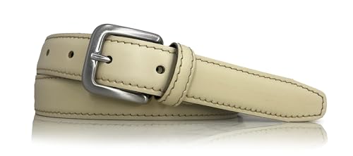 almela - Jungen Gürtel - Kinder - Kommunion - Rindsleder - 2,5 cm breit - Leder - 25mm - Kindergürtel - Jungengürtel - Kürzbar - Child belt (Beige, 90) von almela