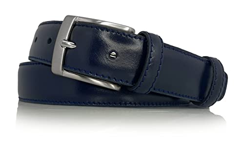 almela - Klassiblaer Herren gürtel - Rindsleder - Herrengürtel zum Anzug - 3cm breit - 30mm - Ledergürtel - Kürzbar - Leather belt for men - Blau, 105 von almela