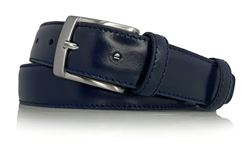 almela - Klassiblaer Herren gürtel - Rindsleder - Herrengürtel zum Anzug - 3cm breit - 30mm - Ledergürtel - Kürzbar - Leather belt for men - Blau, 95 von almela