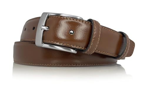 almela - Klassiheler Herren gürtel - Rindsleder - Herrengürtel zum Anzug - 3cm breit - 30mm - Ledergürtel - Kürzbar - Leather belt for men - Hellbraun, 105 von almela