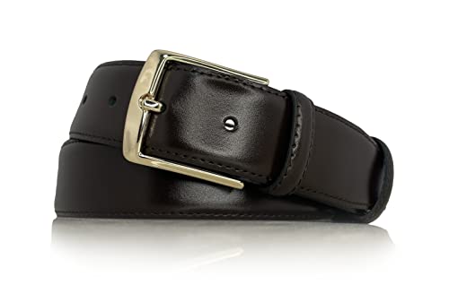 almela - Klassischer Herren gürtel - Leder - Herrengürtel - 3,5 cm breit - 35mm - Silberne oder goldene Schnalle - Gürtel für Männer - Belt for men (Braun - Gold, 100) von almela