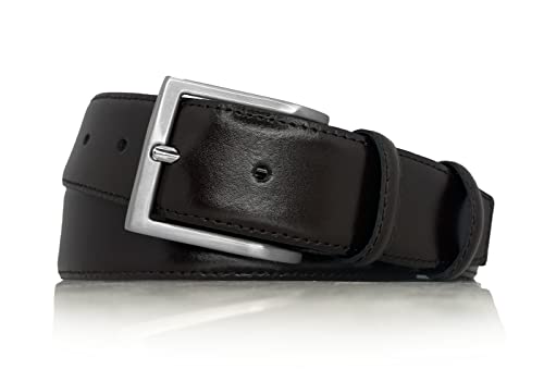 almela - Klassischer Herren gürtel - Leder - Herrengürtel - 3,5 cm breit - 35mm - Silberne oder goldene Schnalle - Gürtel für Männer - Belt for men (Braun - Silber, 105) von almela