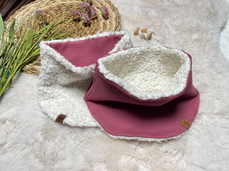 Halssocke Loop Schlupfschal, Waffeljersey Mit Teddystoff, Farbauswahl Einfarbig Mädchen Jungs von almiLiDesign