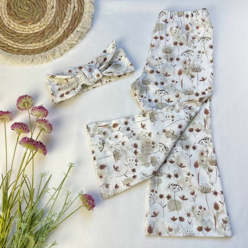 Mädchen Leggings Und Stirnband Flowerpower Gr.92, Hose Unten Ausgestellt, Schlaghose Mit Haarband, Hippie Look, Sofortkauf von almiLiDesign