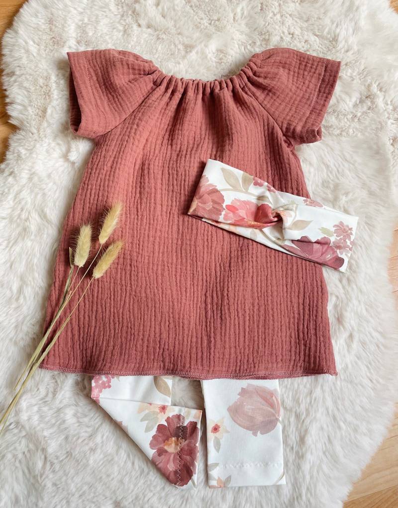 Musselinkleid Basic Kurzarm Gr.56-152, Sommerkleid Uni Lehmrosa, Beige, Petrol, Viele Farben, Mit Label Möglich von almiLiDesign