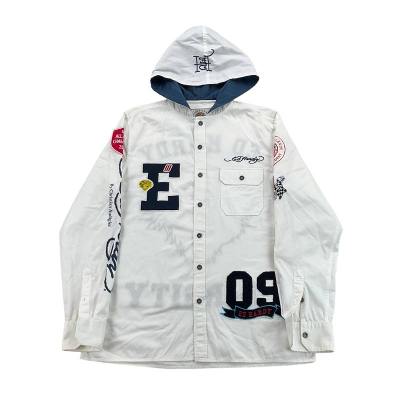 Vintage Ed Hardy 00S Kapuzenhemd - Mittlere Größe Männer Top Männlich Gebrauchtes Business Hemd von aloisstudio