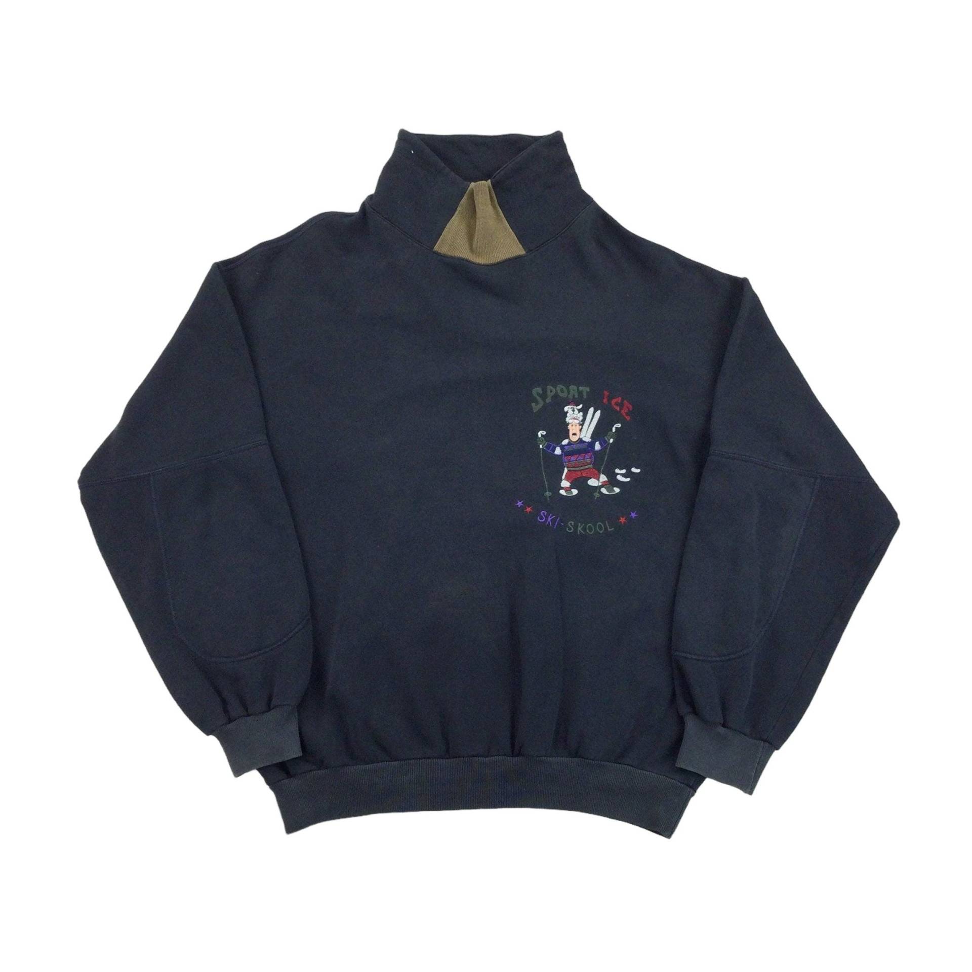 Vintage Eisberg 90Er Jahre "Ski Skool' Mockneck Sweatshirt - Xl Größe Männer Pullover Gebraucht von aloisstudio