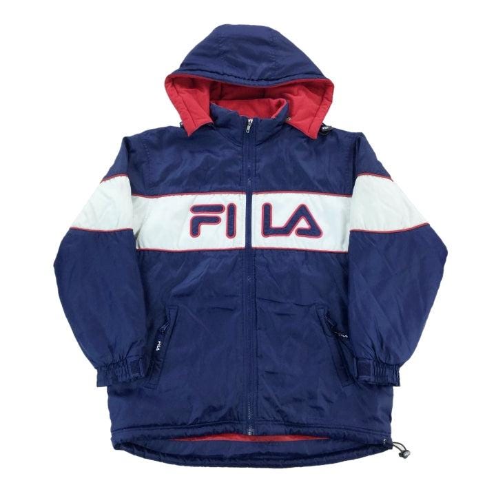 Vintage Fila 90S Spellout Winterjacke - Mittelgroße Herren Gebraucht Gepolsterte Jacke von aloisstudio