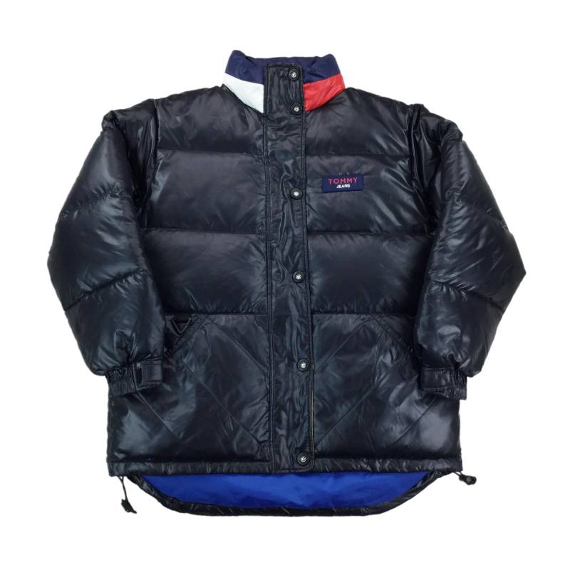 Vintage Tommy Hilfiger Shiny Buffer Jacke - Mittlere Größe Herren Winterjacke Männliche Getragene Gefütterte von aloisstudio