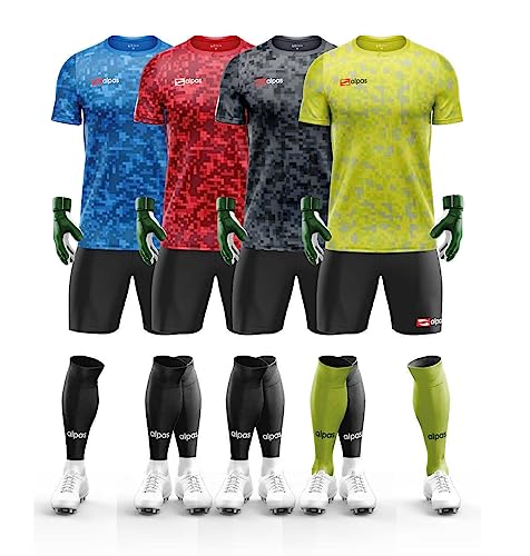 Torwartset Kurzarm Goal (Trikot + Hose + Strümpfe) / 4 Farben & alle Größen, Farbe: Gelb mit Hose Weiß, Größe: XS (164) von alpas