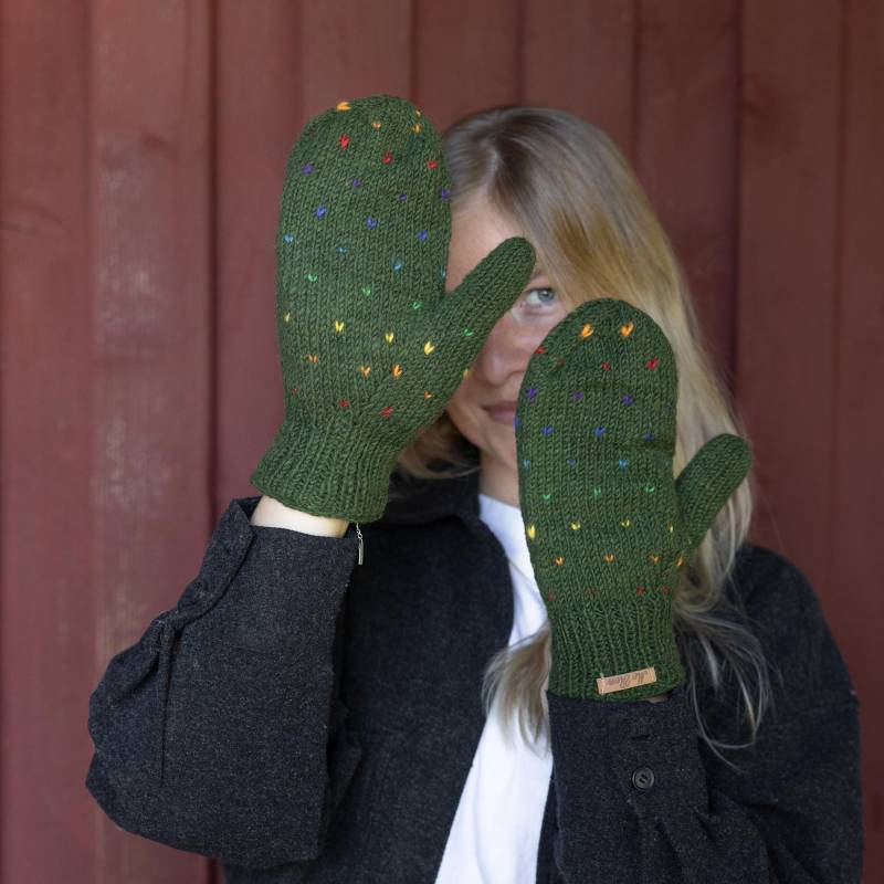 Fäustlinge Aus Wolle "Modell Nadeen-Regenbogen", Komplett Mit Fleece Gefüttert, Fausthandschuhe, Winterhandschuhe von alpengoa