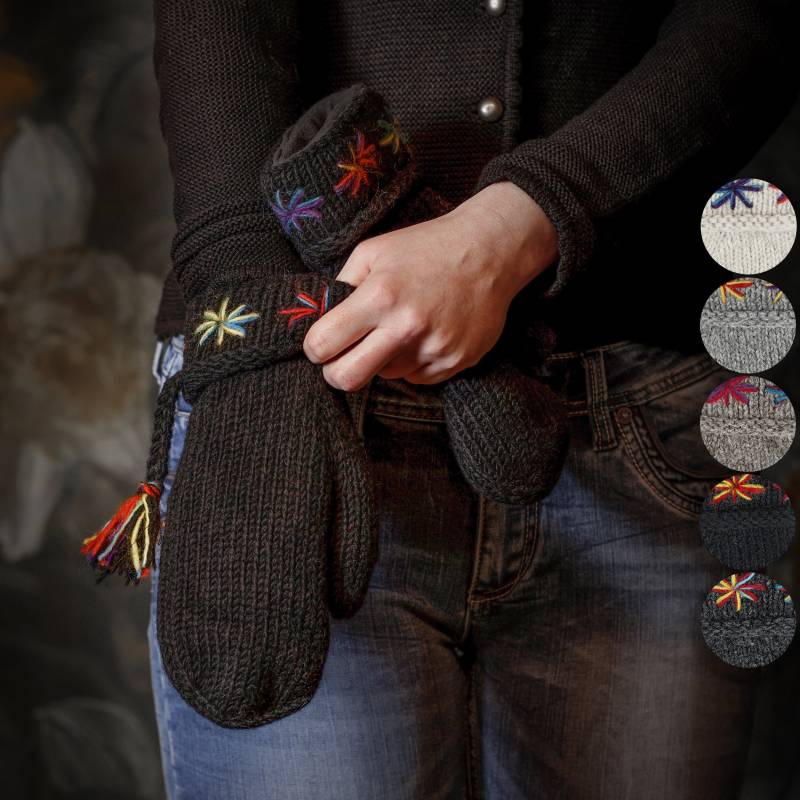 Gefütterte Fäustlinge Aus Schafwolle "Modell Vannadis Regenbogen" - Handschuhe von alpengoa