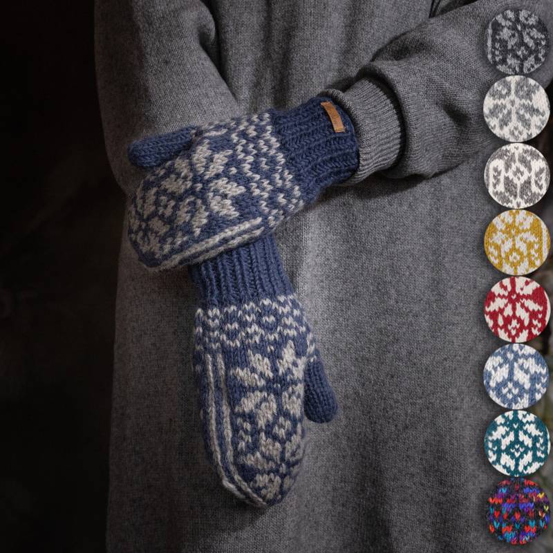 Gefütterte Fäustlinge Im Norweger Design Modell Snowmor - Hoher Schurwollanteil Winter Handschuhe von alpengoa