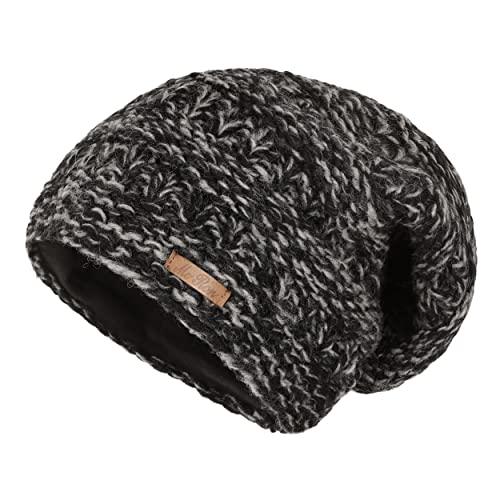 alpengoa McRon Damen Gefütterte Beanie Wollmütze Modell Aloha F Schwarz Meliert von alpengoa