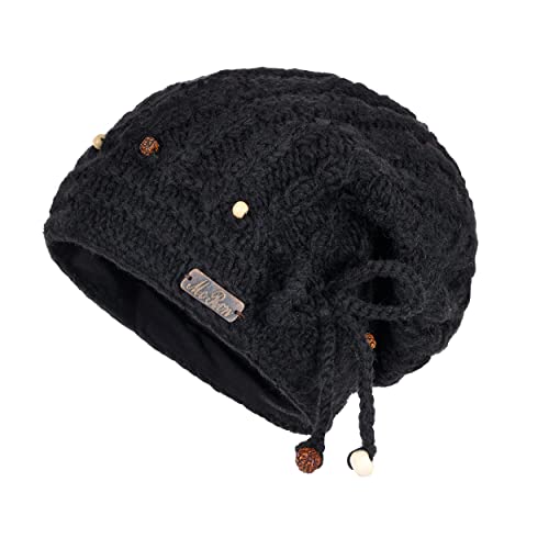 alpengoa McRon Damen Gefütterte Beanie Wollmütze Modell Alice Schwarz 9511 von alpengoa