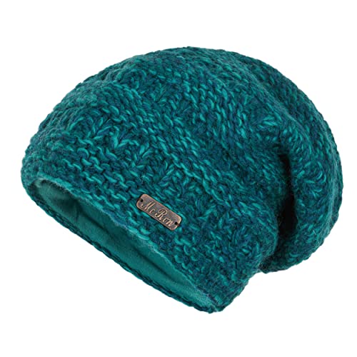 McRon Damen Gefütterte Beanie Wollmütze Modell Aloha M Petrol Türkis Meliert von alpengoa