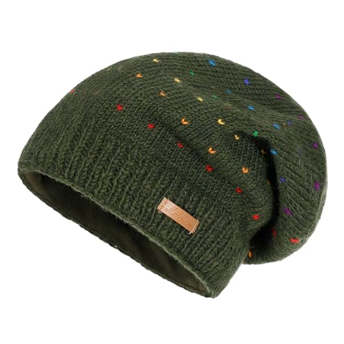 alpengoa McRon Damen Gefütterte Beanie Wollmütze Modell Lizzy Regenbogen Dunkelgrün 54R von alpengoa