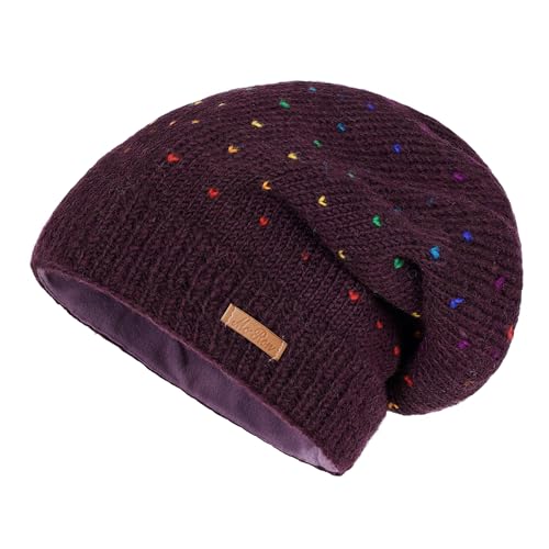 alpengoa McRon Damen Gefütterte Beanie Wollmütze Modell Lizzy Regenbogen Dunkelpflaume 81R von alpengoa