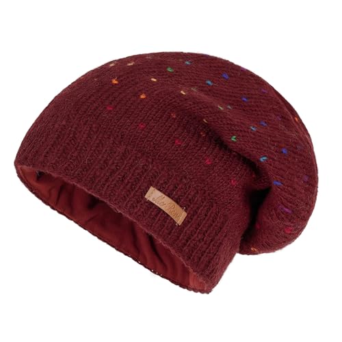 alpengoa McRon Damen Gefütterte Beanie Wollmütze Modell Lizzy Regenbogen Dunkelrot 80R von alpengoa